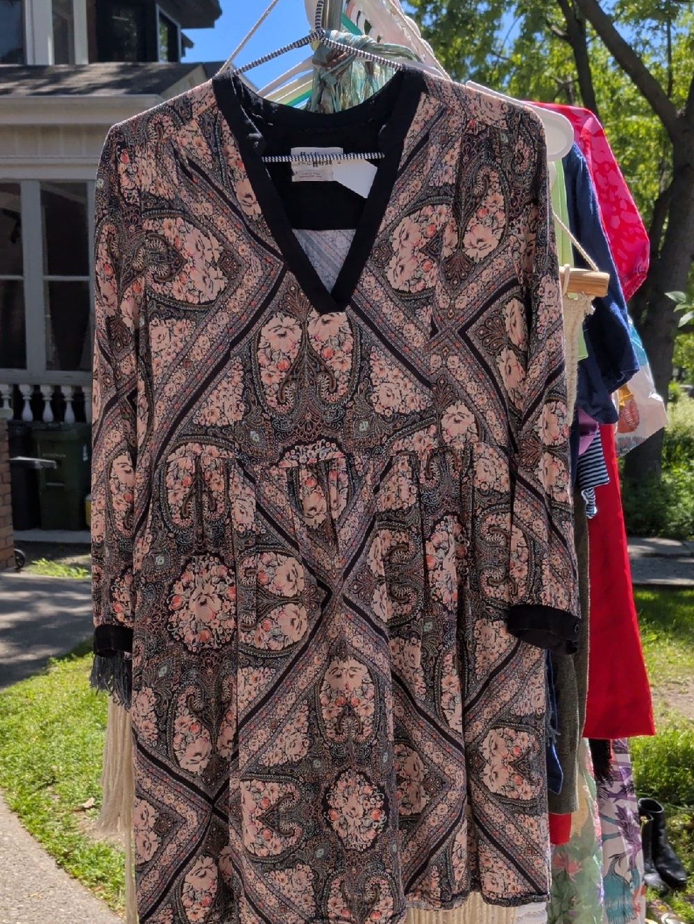 Anthropologie Black and Pink Paisley Babydoll Mini Dress